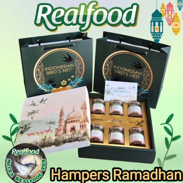 

kareemid hampers realfood edisi lebaran idul fitri ramadhan ( 6 jar ramadhan birdnest ) isi minuman sarang burung walet & chicken bone broth