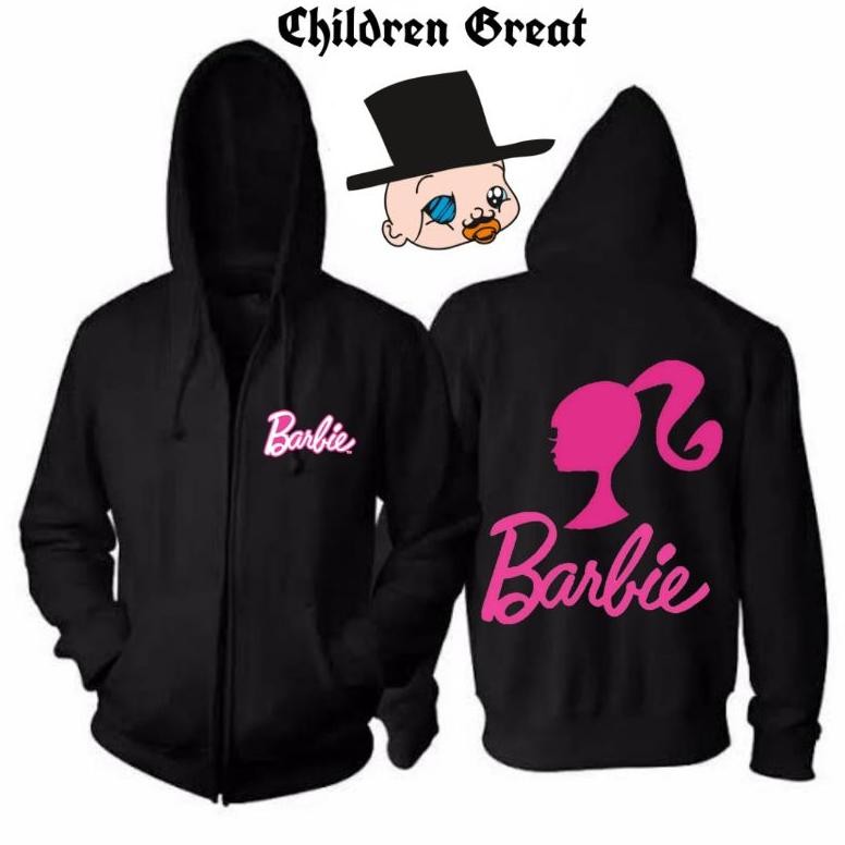 Jaket Hoodie Barbie Zipper Kartun Dewasa Tee Jacket Hitam Polos Sweater Sweatshirt Katun Crewneck
