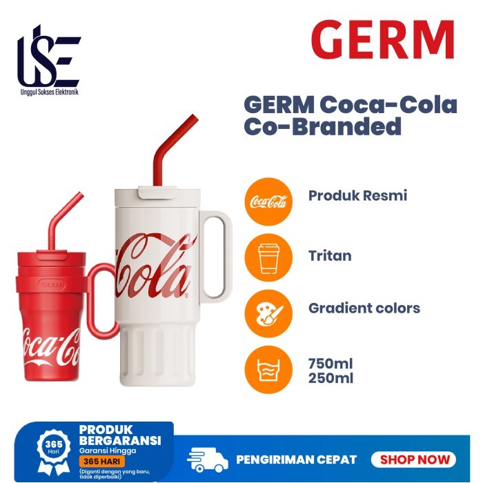 GERM Coca-Cola Co-Branded S31603 Termos Baja Tahan Karat Cangkir Kopi Portabel Cangkir Termos