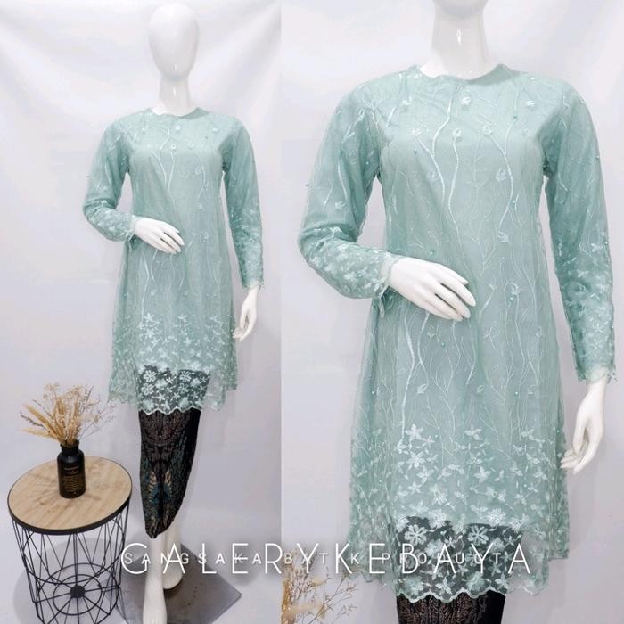 Tunik Tile Melayu Bunga Bunga Kaos Kebaya Muslim Panjang Dress Motif Wanita