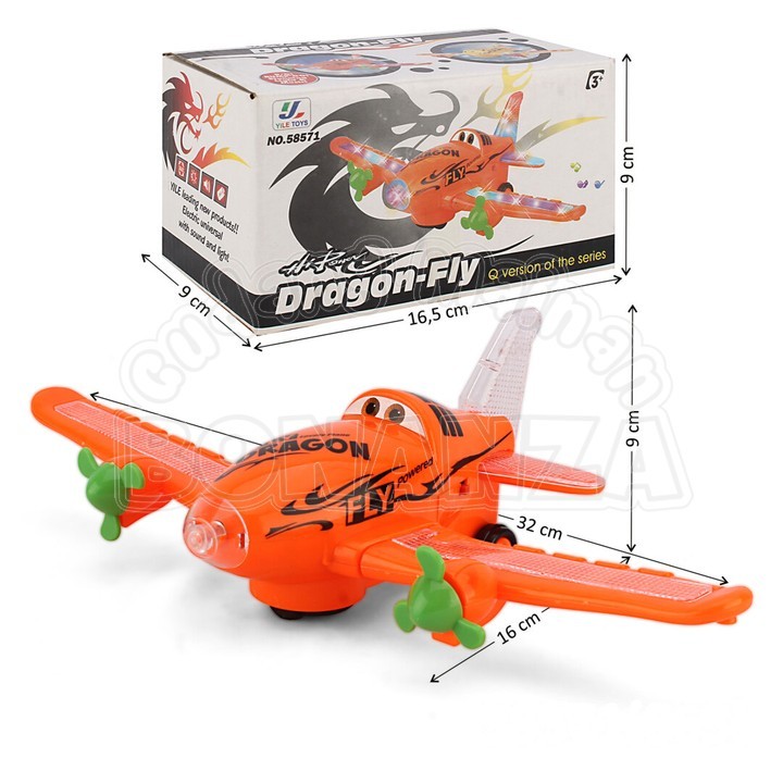 [Bonanza] Mainan Pesawat Full Lampu Musik Berputar-putar Dragon-Fly-Baterai