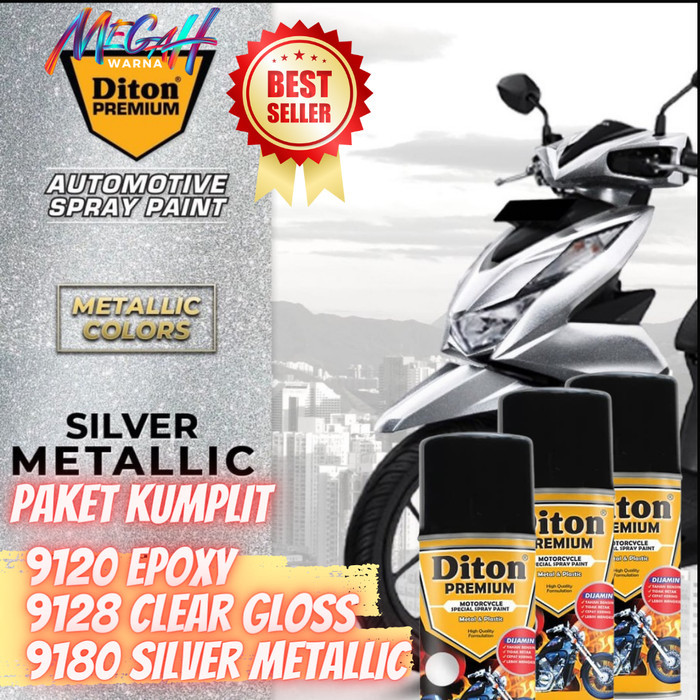 CAT SEMPROT DITON PREMIUM PAKET LENGKAP WARNA SILVER METALIK 9180