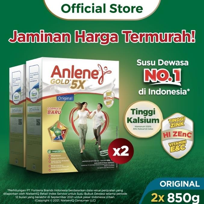 

Anlene Gold 5X Susu Bubuk Dewasa Original 2X850G - Tulang & Sendi