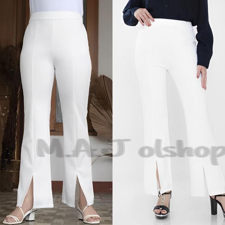 TERLARIS Wide leg Cutbray pants scuba hitam dan putih / celana wanita cutbray cubit split kain scuba