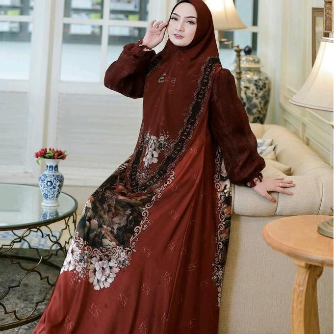 Gamis Flora Aladin Series Eeva Sister Brand Yodizein Full Silky Printing Mix Organza Muslim Berkuali