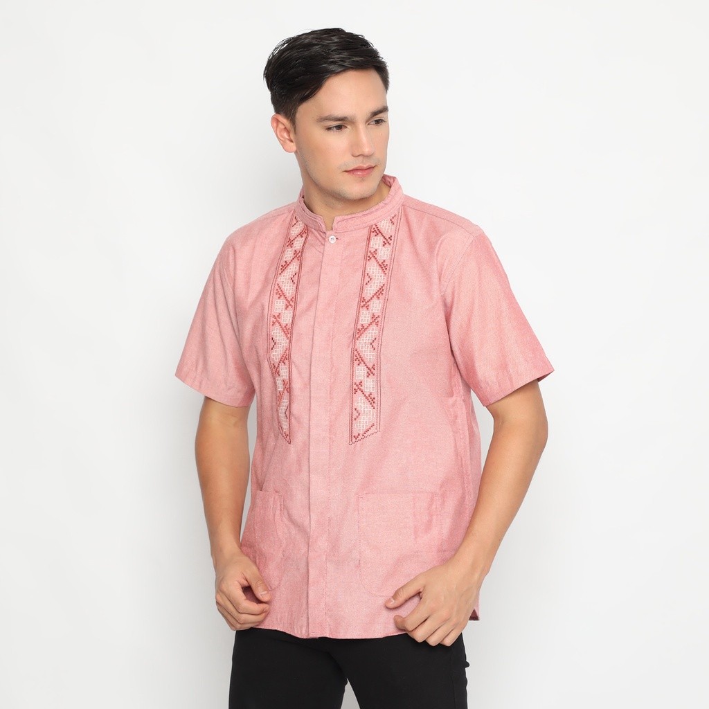 Code Male Kemeja Koko Pria Bordir Premium Peach Pasha Art.248020