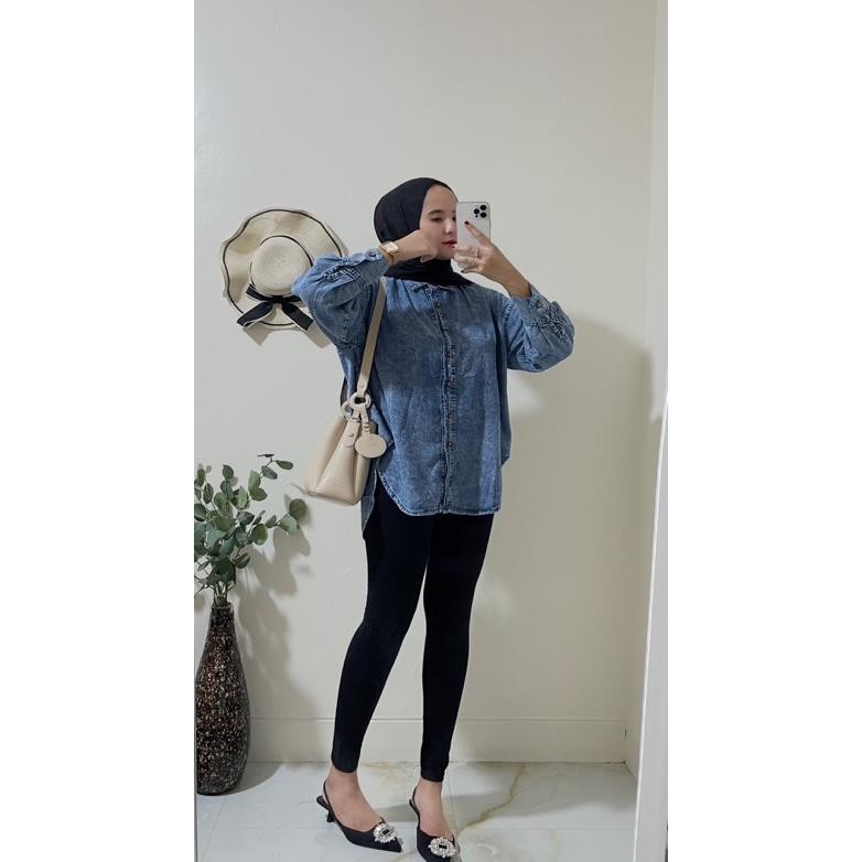 Setelan Denim Import / Setelan Kemeja Jeans Wanita Import Premium/ Setelan Cewek/Kemeja Cewek Jeans