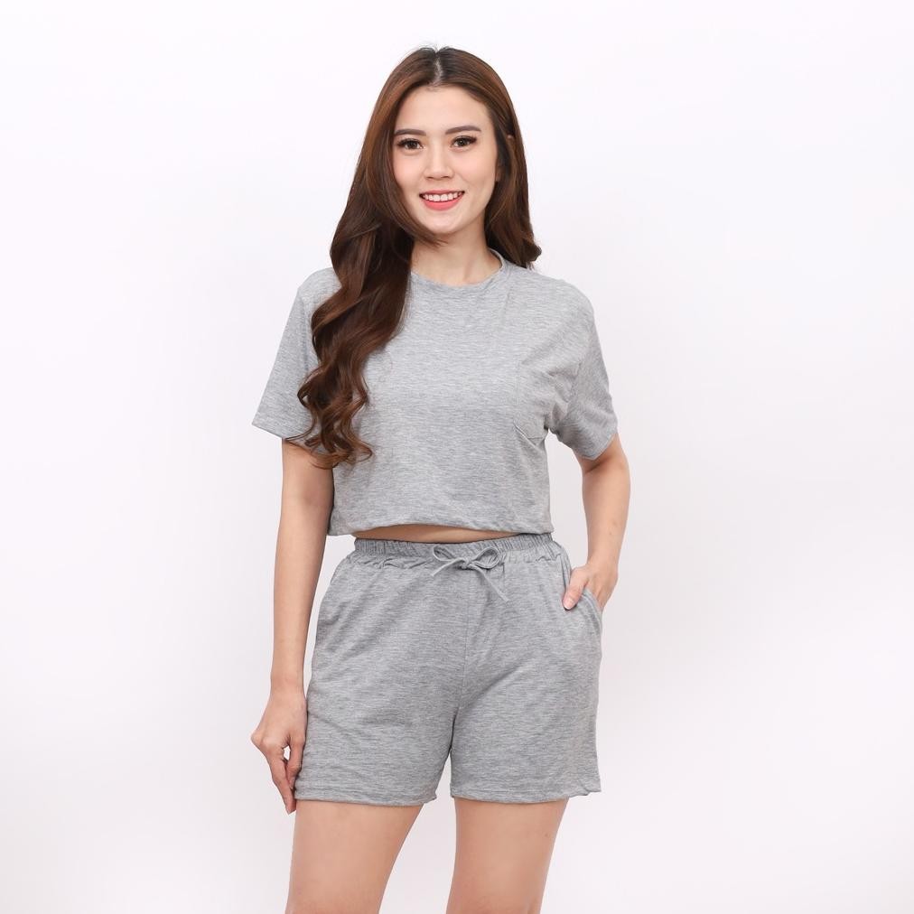 One Set Croptop Pocket / Setelan Wanita Crop