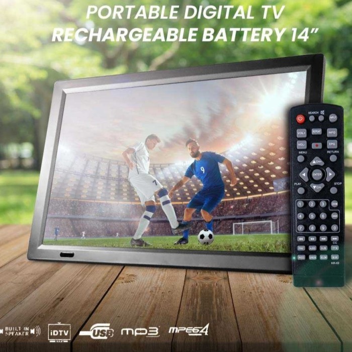 TV DIGITAL PORTABLE CHARGE BATERAI 14 INCH DVB T2 TIPE MW-405