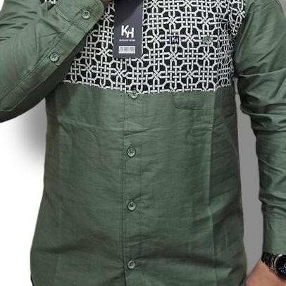 Kemko KH Baju Kemeja Koko Pria Dewasa Katun Print Casual Kain Terlaris