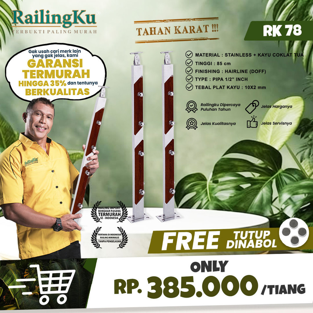 NEW RAILING : Railing Tangga Stainless Nature Desain Railingku RK 78 Railing Anti Karat Free Penutup