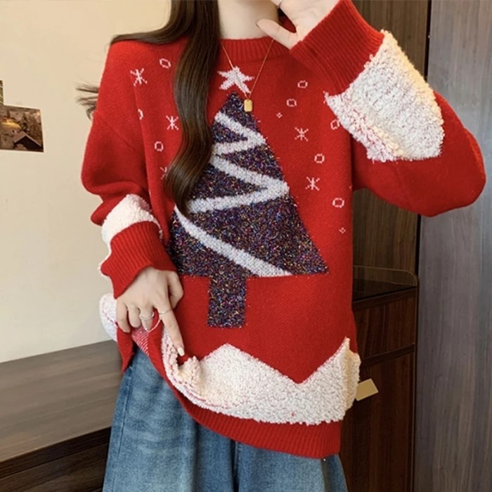 Sweater Rajut Wanita Remaja Dewasa Baju Hangat Bertema Natal Atasan Top Christmas