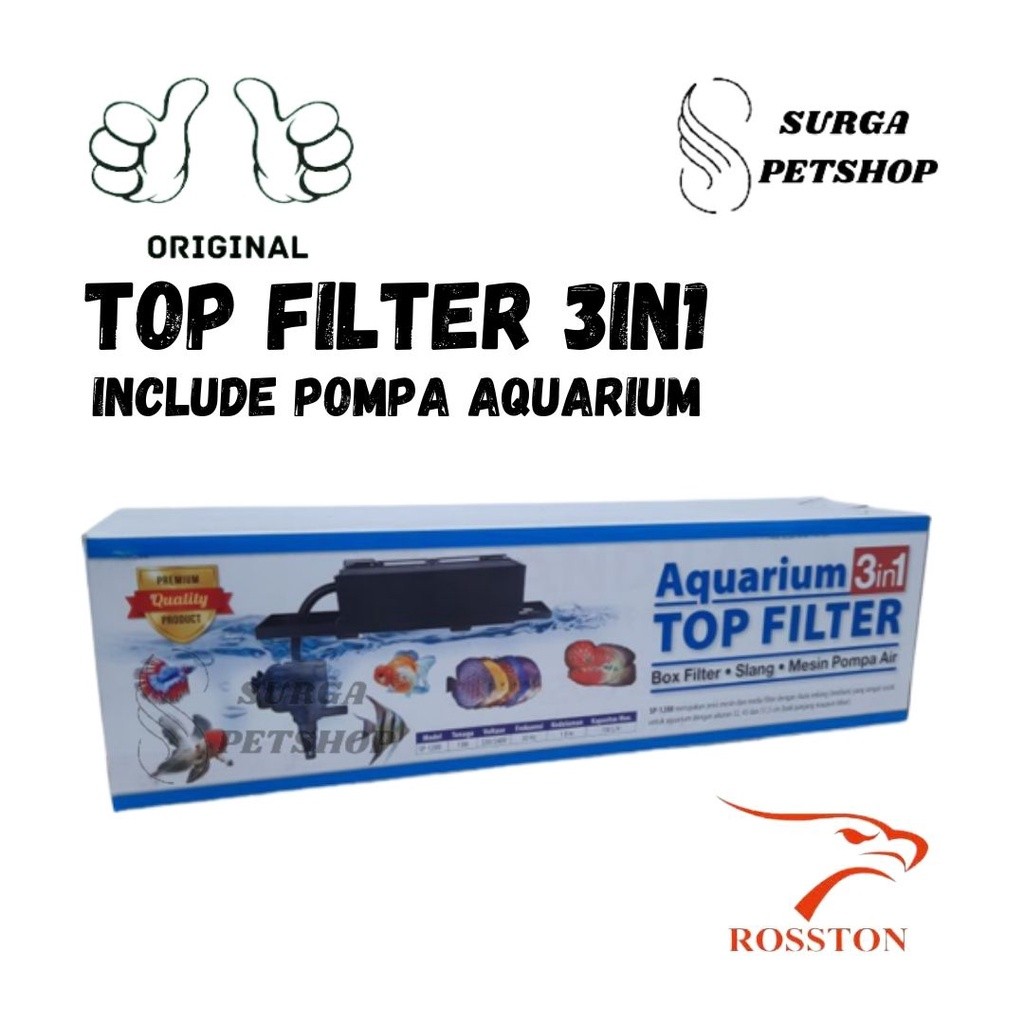 TOP FILTER 3in1 Akuarium Include Mesin Pompa Air Celup Aquarium Kolam Ikan Atas 3 in 1 termasuk Box 