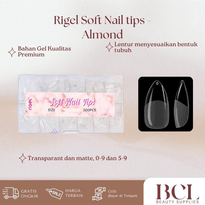 CO RIGEL Soft Nail Tips 500pcs Almond Coffin Stiletto Square Oval