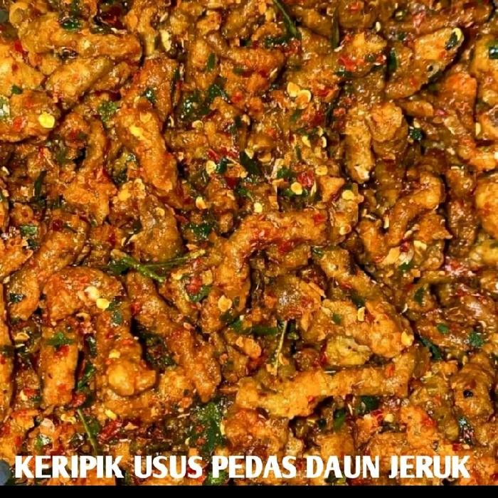 

BARANG TERLARIS kripik usus pedas daun jeruk crispy 500gr