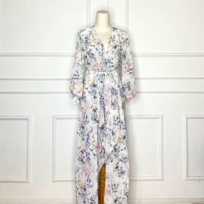 Outer Cardigan Wanita Long Ceruty Motif / Remaja Dewasa Kekinian Free Ikat Pinggang Cantik Mutiara