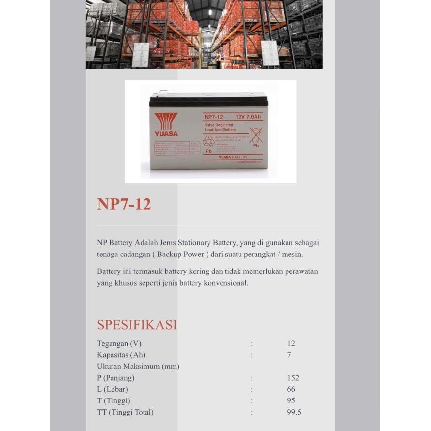 [Goodbest] Baterai Aki Kering Yuasa 12v 7Ah Aki Kering Ups Yuasa Np7-12 12V 7Ah