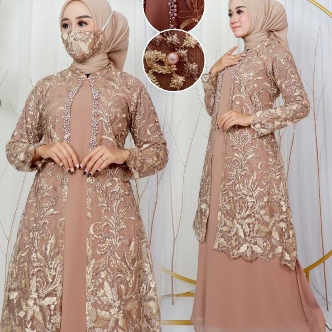 Terbaik Gamis Two-Tone Karina/Gamis Kebaya, Dress Brokat/Dress Pesta,Drees Stok Terbatas