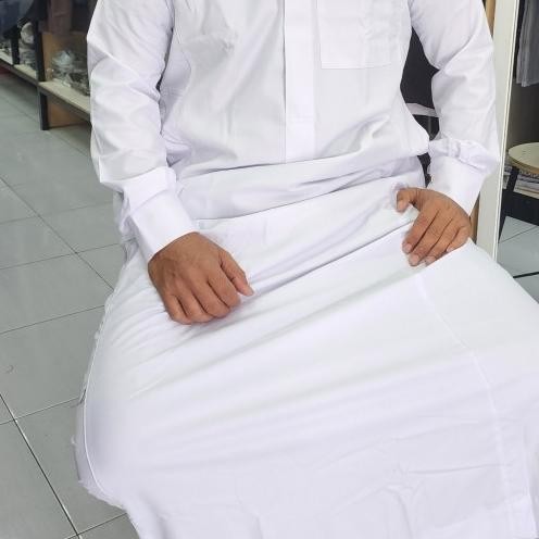GAMIS / JUBAH PRIA - JUBAH HARAMAIN WOLL PUTIH- ORIGINAL Terlaris