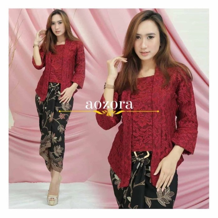 Setelan Kebaya Kutubaru Brokat Busui Warna Merah Maroon / Kebaya Encim