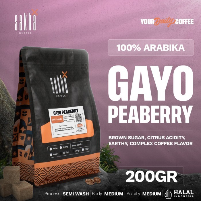 

Kopi Arabika Lanang Peaberry Arabica Gayo Aceh Coffee Roast Bean 200Gr