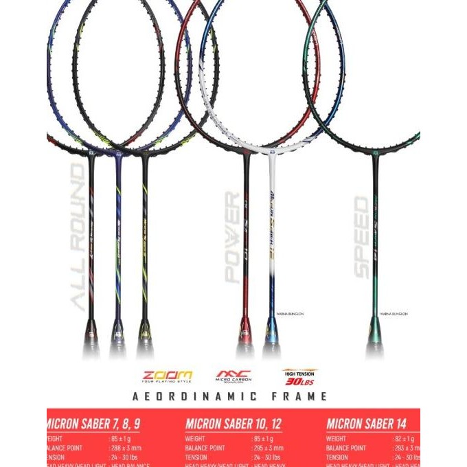 RAKET BULUTANGKIS RS MICRON SABER 7 8 9 10 NG III komplit Terlaris