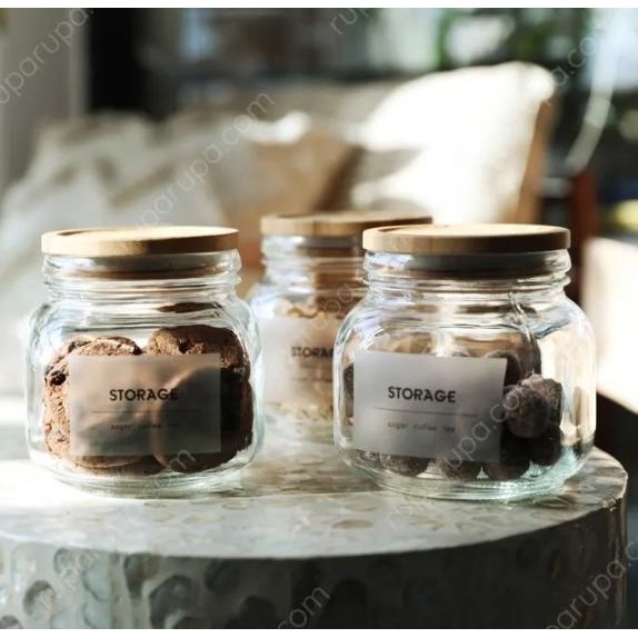 Spesial Set Toples Kaca Tutup Kayu Set Toples Aesthethic Stoples Makanan