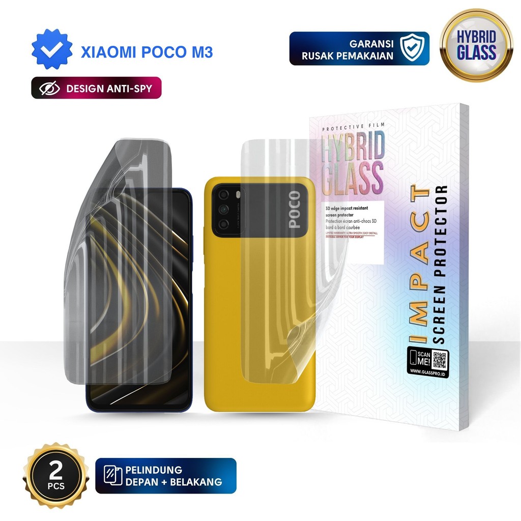 [ANTI-SPY] Hybrid Glass For XIAOMI POCO M3 - Full Cover Hydrogel Depan Belakang Anti Gores Premium S