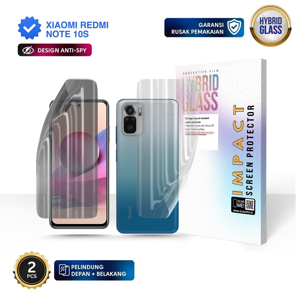 [ANTI-SPY] Hybrid Glass For XIAOMI REDMI NOTE 10S - Full Cover Hydrogel Depan Belakang Anti Gores Pr