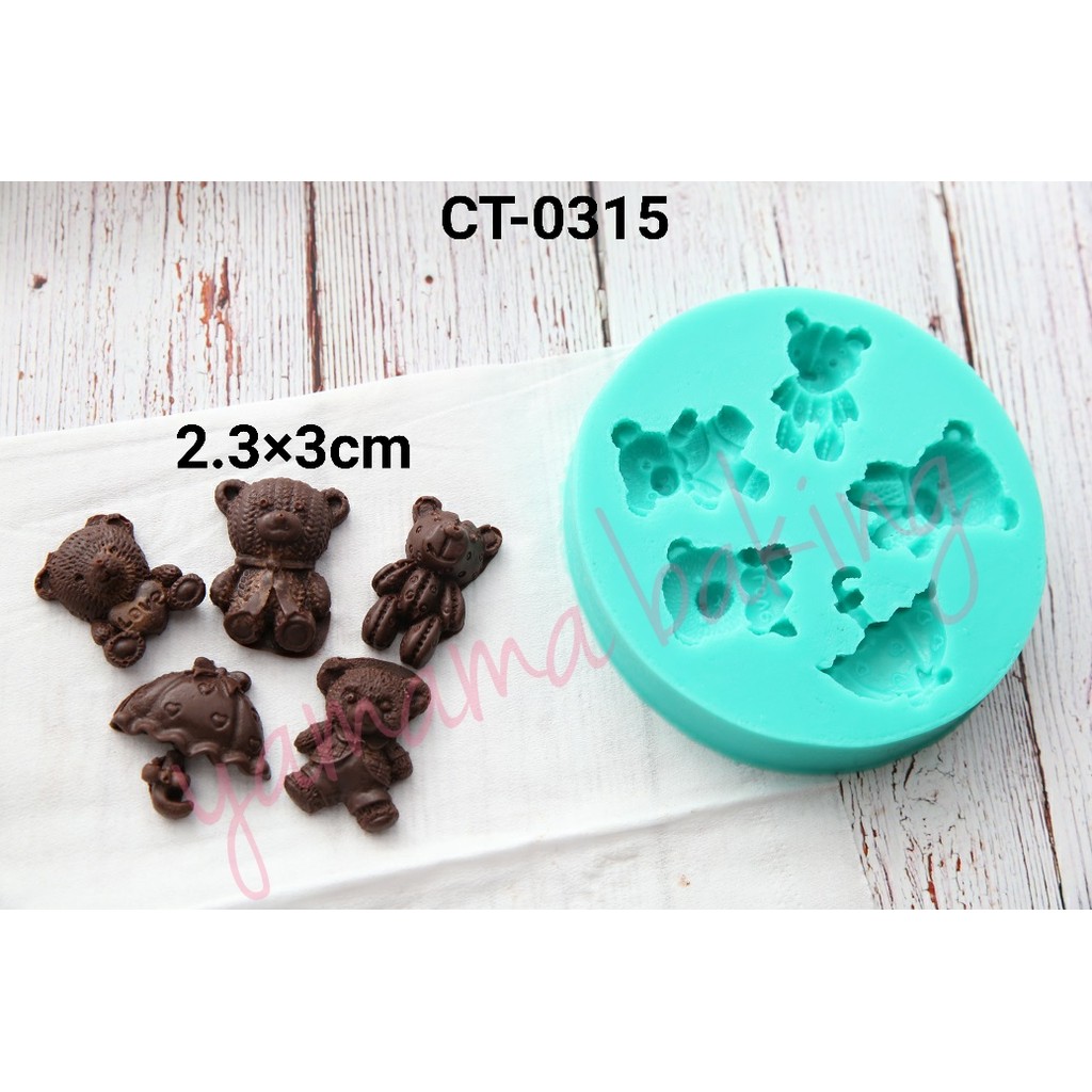 CT-0315 Cetakan Silikon coklat fondant teddy bear panda payung puding (Cetakan silikon)