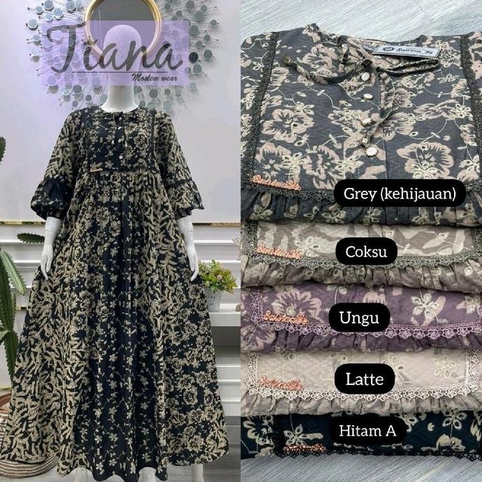 Baju Gamis Salvina Biba Bordir Kombinasi Renda Etnik Mewah - Motif Batik Cantik - Wanita, Standar, P