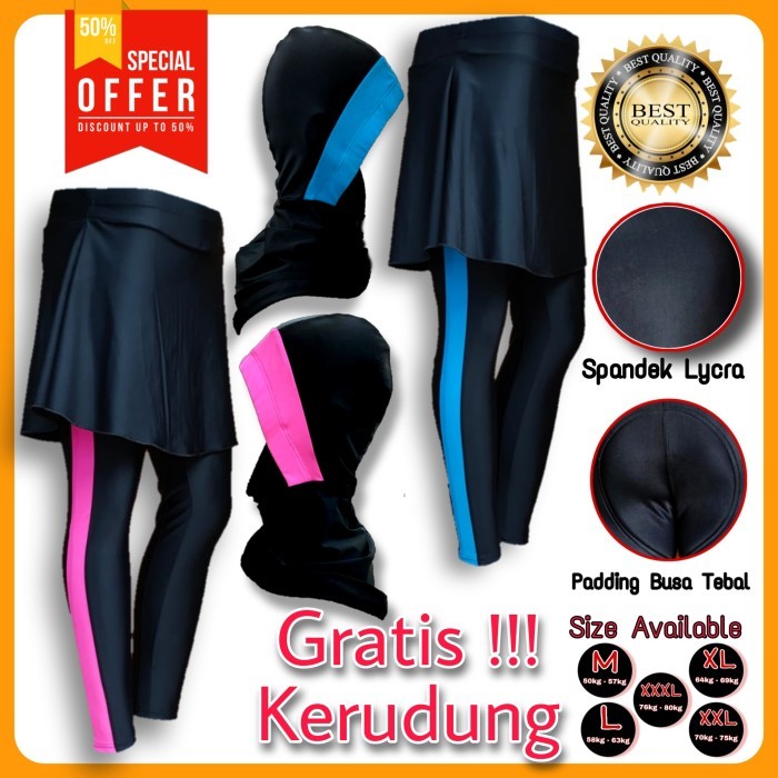 FREE HIJAB SPORTS CELANA SEPEDA PADDING STRETCH WANITA SPANDEX LYCRA KODE 393