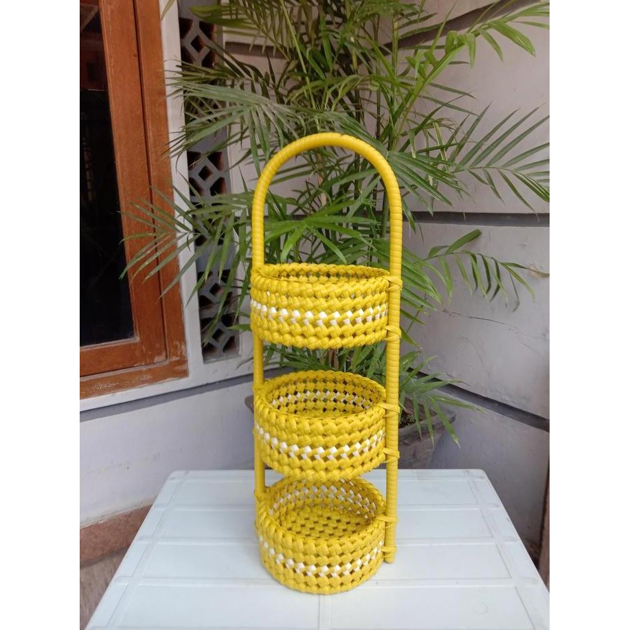 Diskon [3 Susun] Tempat Bumbu Rantang Rotan Sintetis 3 Susun Keranjang Bumbu Unik Tempat Penyimpanan