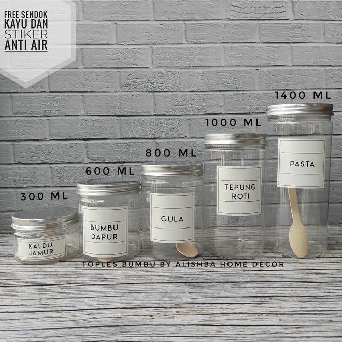 Spesial Toples Bumbu Dapur Tutup Alumunium Silver (Plastik) 11 Pcs Paketan Model Minimalis Free Send