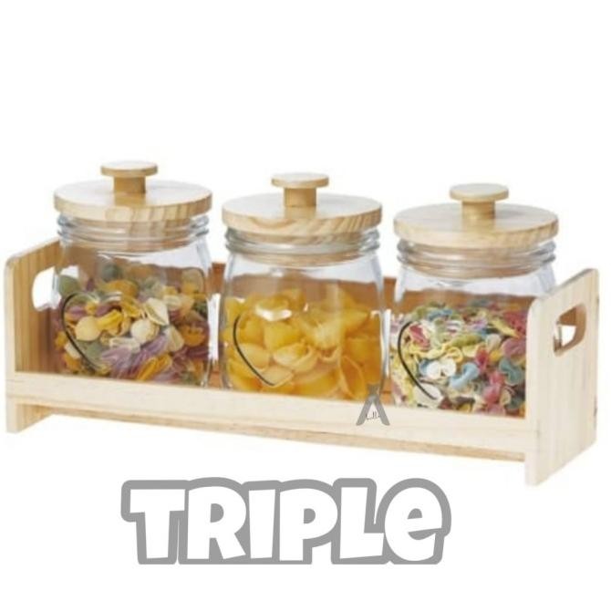 Miliki Tempat Bumbu Dapur Set Kaca Kayu Toples Nampan Wooden Glass Jar Set