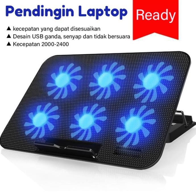 laptop cooling pad pendingin 6 fan adjustable height laptop 16 inch