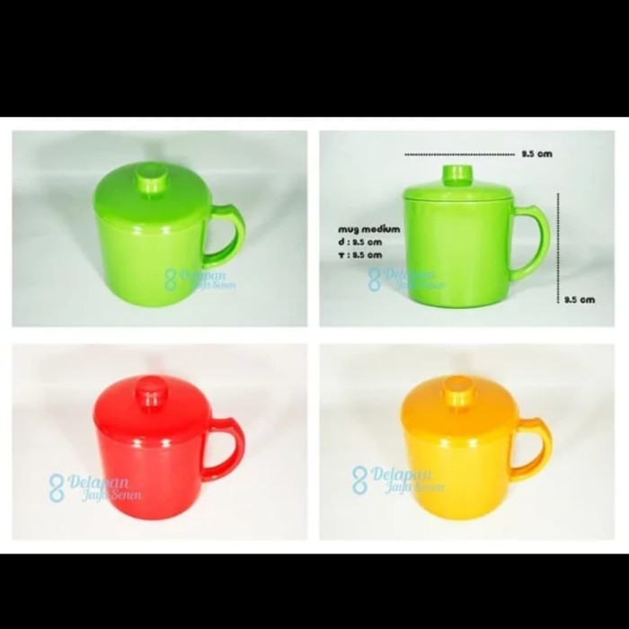 ------] Mug Tutup Mug Unica Mug Hitam Melamin Cangkir Gelas Gagang Hitam 708