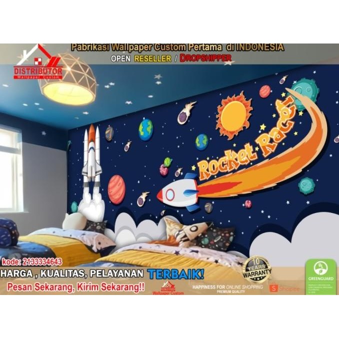 wallpaper custom dinding 3d gambar astronot kartun kamar anak | kids