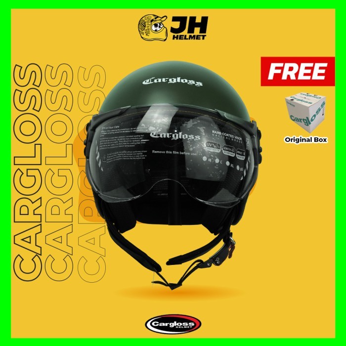 Helm Cargloss YR Hijau Army (Half Face/Helm Retro/Classic/Klasik)
