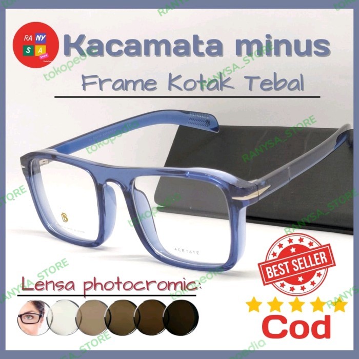 Kacamata Minus Cowok Kotak Tebal Sporty Terbaru Lensa Photocromic Blue