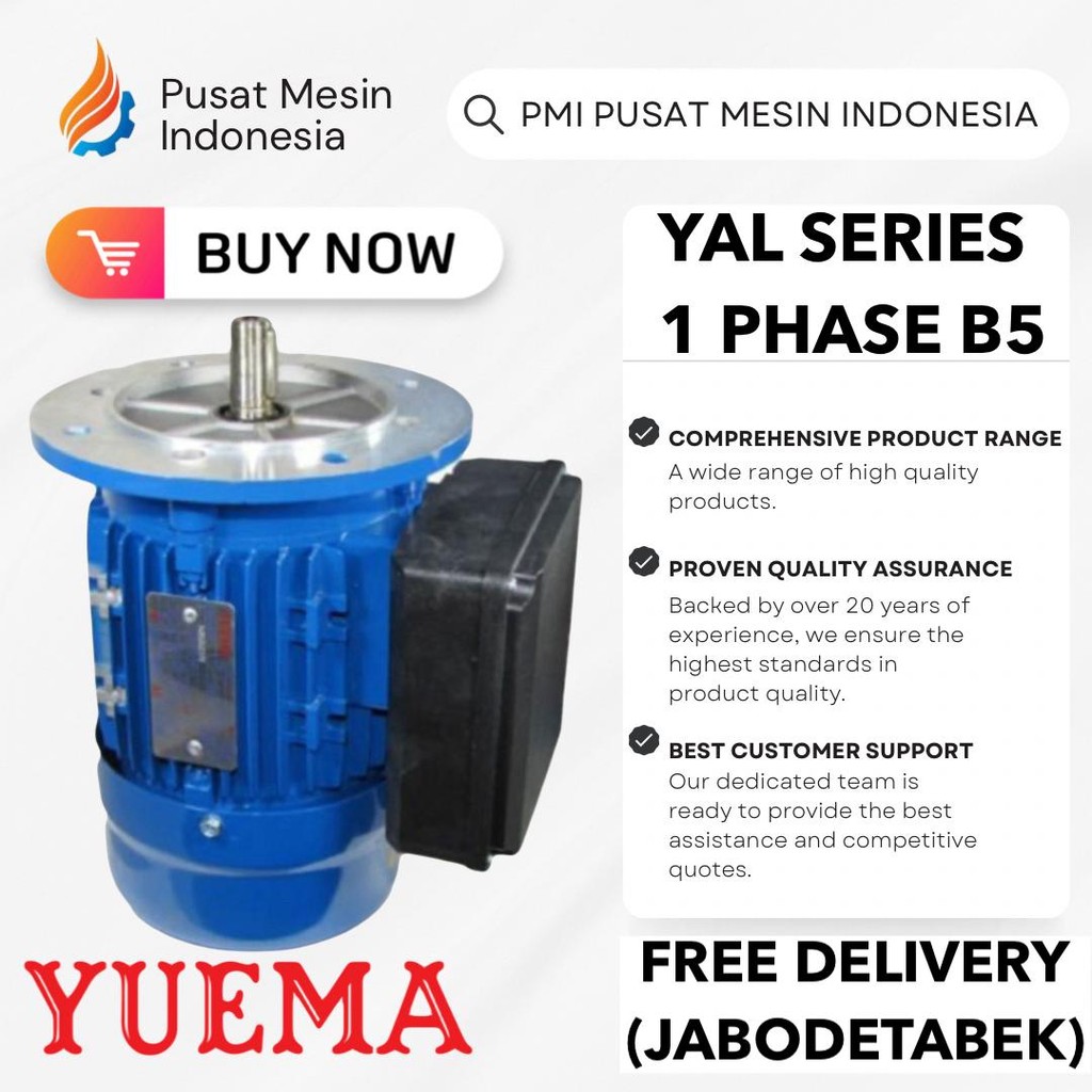 ELEKTRO MOTOR YUEMA YAL 4P 5,5KW 7,5HP 1 PHASE SINGLE PHASE 220/240V B5/ DINAMO ELECTRIC MOTOR/ DINA