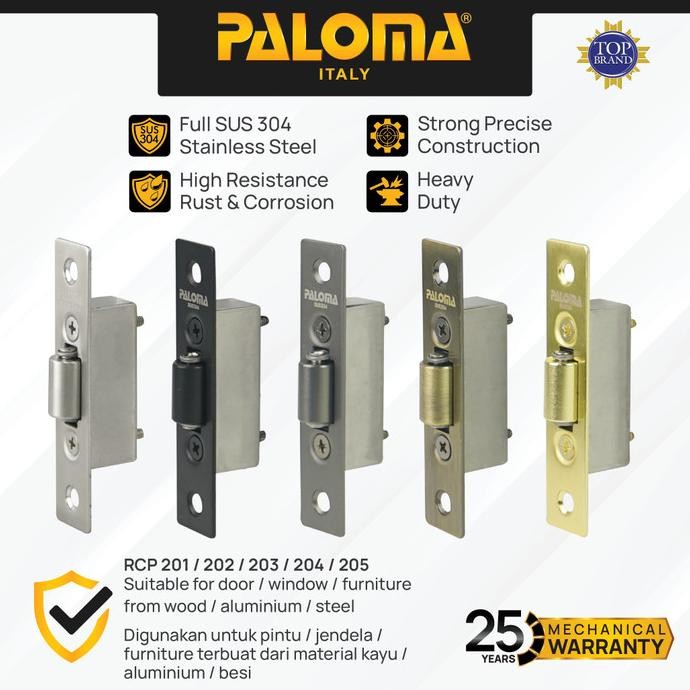 

READY PALOMA ROLLER CATCH PELOR PINTU MATA AYAM LATCH DOOR CATCHES BADAN BODY MORTISE PENAHAN PINTU JENDELA STAINLESS STEEL SUS 304 SUS304 SATIN BLACK GOLD GUNMETAL GUN METAL ANTIQUE ABU HITAM EMAS ANTIK RCP 201 202 203 204 205