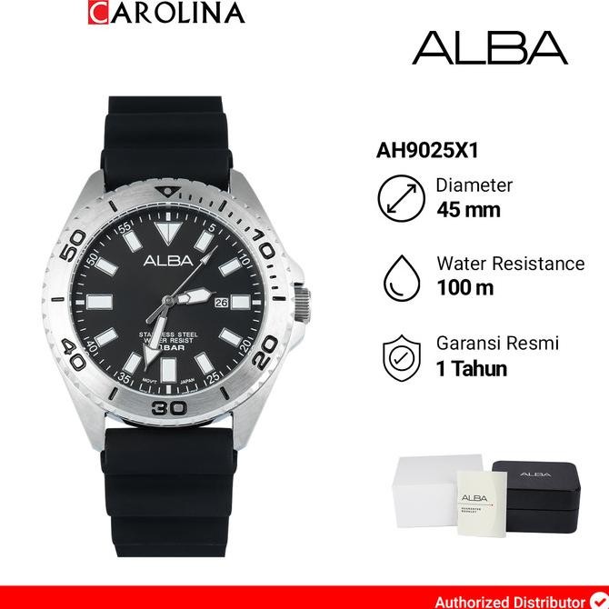 promo jam tangan pria alba prestige ah9025x1 black dial rubber strap