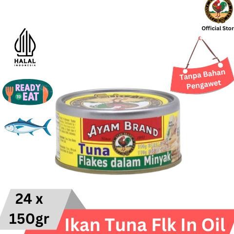 

READY PAKET 24 PCS IKAN TUNA KALENG FLAKES IN OIL AYAM BRAND 150GR