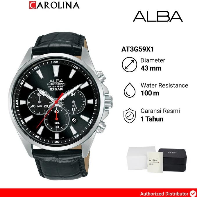 promo jam tangan pria alba active at3g59x1 black dial black leather strap