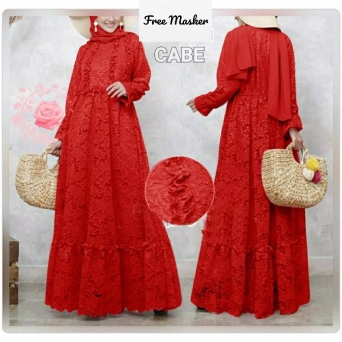 New Gamis Mahika Merah Cabe L Xl Xxl 3Xl 4Xl Jumbo Dress Brukat Mah Gb Limited Edition