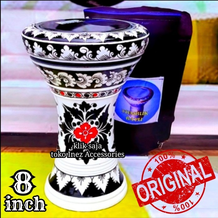 Gendang Atau Darbuka Kayu 8 Inch Putih Hitam Rolling Putih