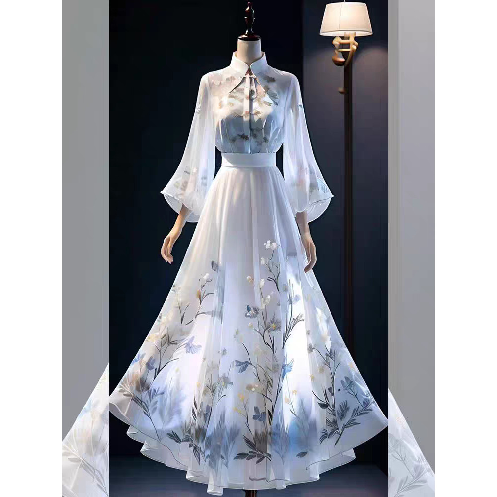 Set Wanita Hanfu Gaya Cina Baru/Atasan Kemeja Gaya Baru Elemen Hanfu Rok Setengah