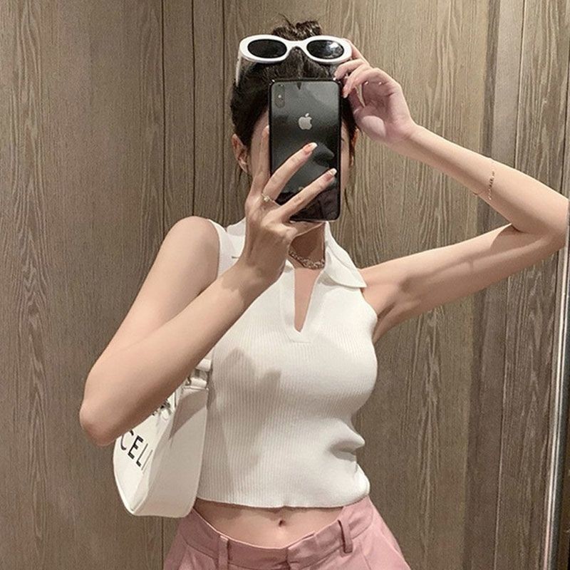 Blazer Hitam Tanpa Lengan Musim Panas Atasan Pendek