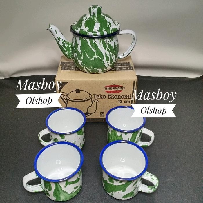 1 Set Teko Enamel Burik Blirik+Mug 7 cm / Barang Jadul Antik